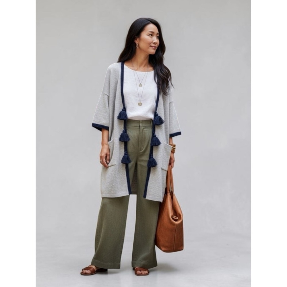 Roberta Roller Rabbit Tassel Wool Blend Longline Cardigan Women's OS Gray Boho